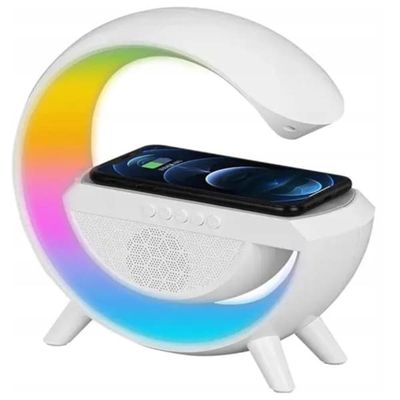RGB LED LAMPE INDUKTIV OPLADER HØJTTALER UR RADIO VÆKKEUR GAMING 15W