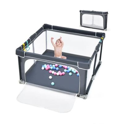 Foldbar Baby Legeplads, 124x124x70 cm, Mørkegrå
