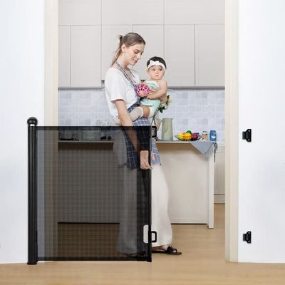Kid Safety Gate Mesh Pet Hund Sikkerhedsbarriere Sikker Trappe Hegn Beskyttelse Udtrækkelig 0-140 cm, sort