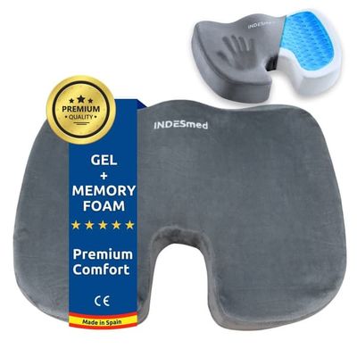 INDESMED | Geltryckavlastande kudde + högdensitets viscoelastisk premium memory foam, Tvättbart sammetsskydd med halkskydd- kontor, hem, rullstol, bil