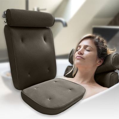 HelloBath® Luksus Badpute – Svart - Ergonomisk 3D Mesh Nakke- & Hodestøtte for Badekar – Med Sugekopper & Oppbevaringspose