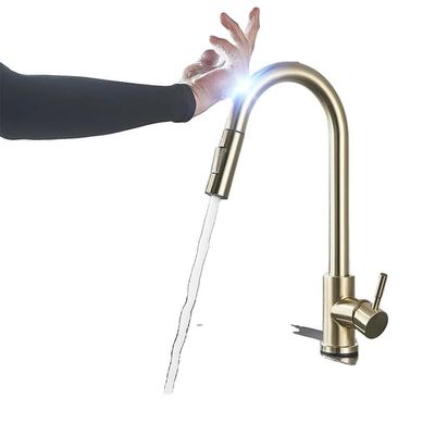 Utrækbar Køkkenarmatur, Sensorstyring, Rustfrit Stål Finish,Børstet guld A