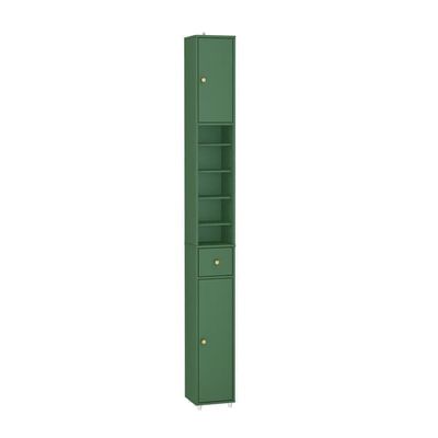 SoBuy Smalt badeværelsesskab 20x20x180cm – Justerbare hylder | Vandafvisende | Mørkegrøn BZR34-II-SY