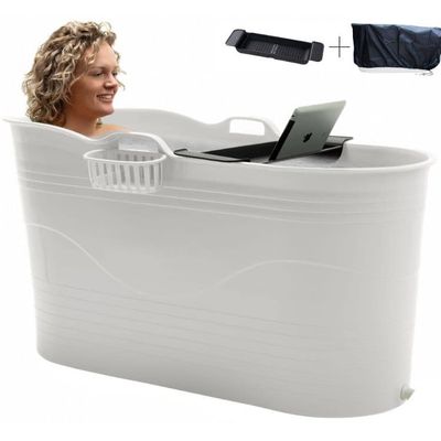 HelloBath® Bath Bucket XL – Hvit 122 cm – Sammenleggbar Badebalje for Voksne & Barn – Isbad – Med Avløpsslange & Beskyttelsestrekk