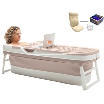 HelloBath Foldebadekar til voksne - Brasiliansk Sand - 157cm - Ekstra lang - Inkluderende badepude & Opbevaring Cover