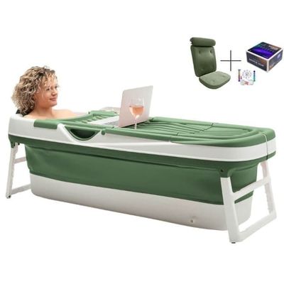 HelloBath Foldebadekar til voksne - Salvia Vihreä - 157cm - Ekstra lang - Inkluderende badepude & Opbevaring Cover