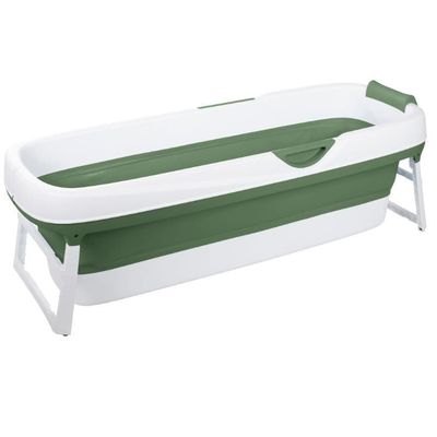 HelloBath® Goliath XXL Sammenklappeligt Badekar 157 cm (Basic) – Grøn/Hvid – Stort Badekar til Voksne & Børn – Med Afløbsslange