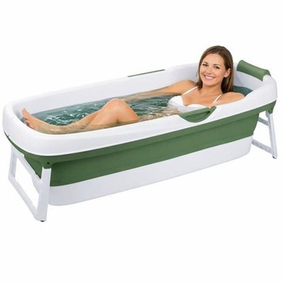 HelloBath® Goliath XXL Sammenklappeligt Badekar 157 cm (Basic) – Grøn/Hvid – Stort Badekar til Voksne & Børn – Med Afløbsslange