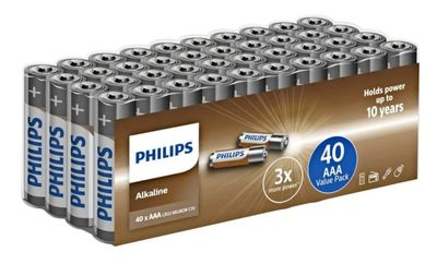 Philips Alkaline AAA-batterier - 40-pakning