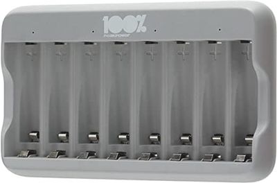 100% PeakPower NiMH AA/AAA batteriladdare med 8 laddningsplatser, batteriladdare USB, med överladdningsskydd, säkerhetstimer