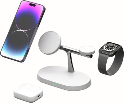 Trådlös 3-i-1 Magnetisk Laddningsstation - Snabbladdning för iPhone, AirPods & Apple Watch - USB-C Laddare Vit S1