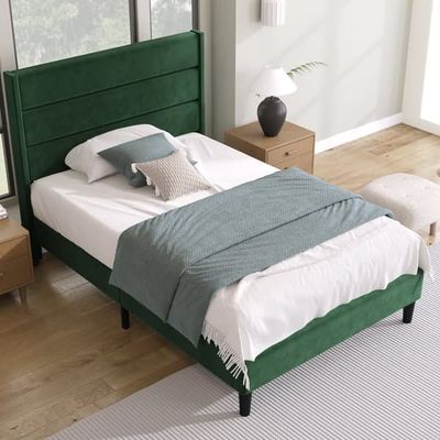 Velour Polstret seng - 90 x 200 cm - Modern Style - Grøn