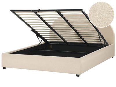 Seng med oppbevaring Boucle Polyester Storage Bed Beige Boucle Polyester 180 x 200 cm Retro