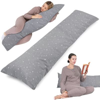 Sidobäddkudde gravidkudde amningskudde 40 x 145 cm med lock positioneringskudde, kudde för kvinnor och sidosliprar, babygraviditetskudde XXL 40x145