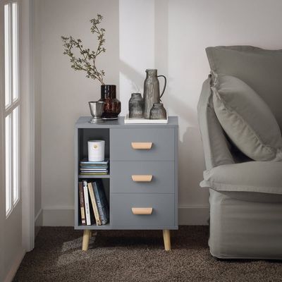 SoBuy Sengebord med 3 skuffe og 2 hylder Sofabord Sidebord FBT95-HG