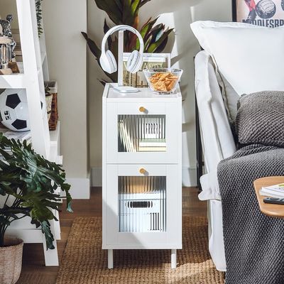 SoBuy Sengebord Cafébord Sofabord med skuffe Sidebord FBT139-W