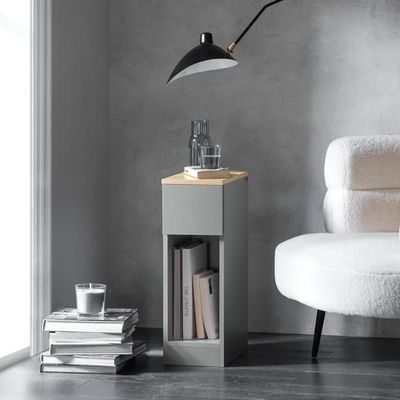 SoBuy Smalt natbord med skuffe og hylde – Praktisk sengbord 20x35x60cm | Grå FBT111-HG
