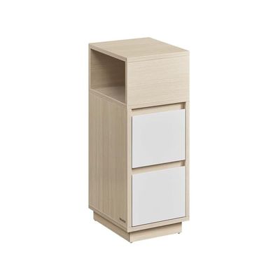 Smalt sängbord med 2 lådor i naturbeige och molnvit