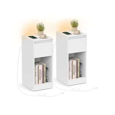 Sängbord med LED-belysning och USB-portar - Cloud White