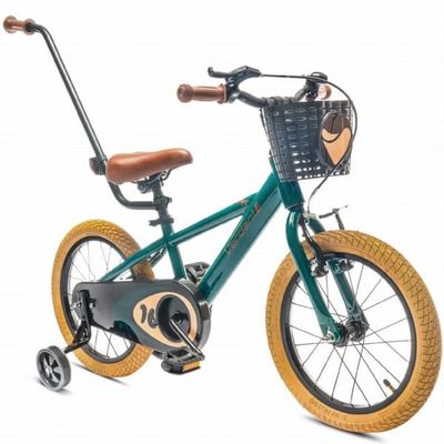 sun baby VERDANT BIKE Barncykel 16 tum - V-bromsar, stödhjul, korg, ringklocka - Grön