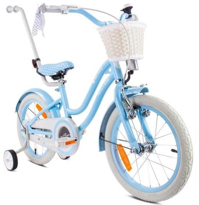 sun baby HEART BIKE Barncykel 16 tum - växlar Shimano - Korg, Handtag, Sidohjul - Silver Moon, Ljusblå