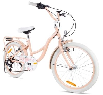 sun baby FLOWER BIKE Børnecykel 20 tommer - 6 gear, V-bremser, bagagebærer, skærme, justerbart styr og sadel - Abrikos