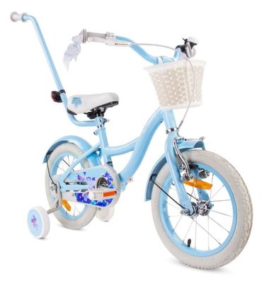 sun baby FLOWER BIKE Barncykel 16 tum - växlar Shimano - Korg, Handtag, Sidohjul - Blå