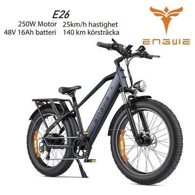 ENGWE E26 25km/h Hastighet 140km Räckvidd, 250 Watt Motor 16AH, 26*4.0 Inch Bucket Däck Elcykel för vuxna