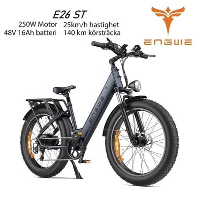 ENGWE E26 ST 25km/h Hastighet 140km Räckvidd, 250 Watt Motor 16AH Batteri, 26*4.0 Inch Bucket Däck Elcykel för vuxna