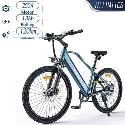 HillMilES MileTrail 1 elektrisk cykel för vuxna, hydraulisk skivbroms, 13AH batteri, 350W motor, 25km/h maxhastighet, 120 km räckvidd -blå