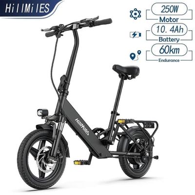 hopfällbar elcykel - HillMilesMile 1-60Km räckvidd-250W Motor-36V 10.4AH Batteri-25Km/h Maxhastighet-Svart modell