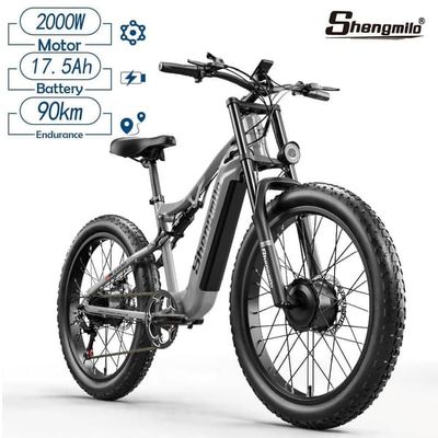 Shengmilo S600 elcykel för vuxna 17,5AH batteri 1000W*2 dubbla motorer, 45km/h, 75km räckvidd, 26*3.0 breda däck