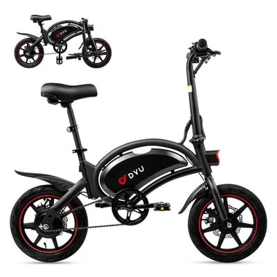 DYU D3F fällbar elektrisk cykel 14 tum, 250W motor, 10Ah batteri, topphastighet 25km/h, räckvidd 40km, främre och bakre skivbromsar,Vuxen och ungdomar