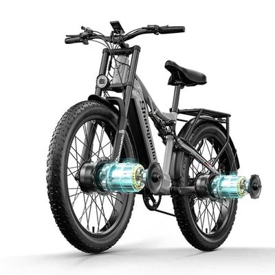 Shengmilo S600 26" breda däck elcykel,2000W motor med dubbla drivenheter,48V 17,5AH löstagbart SAMSUNG-batteri,Colour display, grå