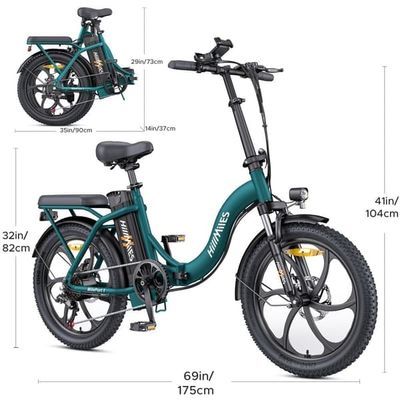 Hillmiles MilePort-1 25 km/h 20"x3,0" tunnhjulsfjädringsgaffel 250W motor 36V 13Ah batteri 7-växlad upp till 100 km räckvidd grön