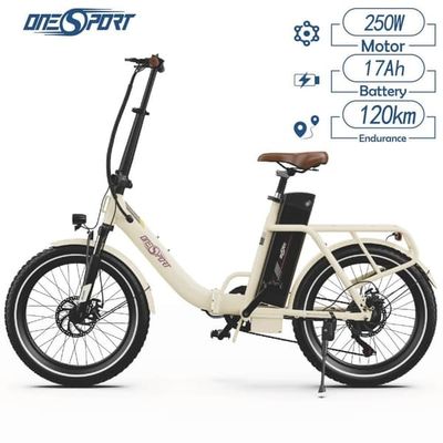 ONESPORT OT16-2 elcykel, 250W motor 25km/h maxhastighet, 48V 17Ah batteri, 20" däck, 120km räckvidd -vit
