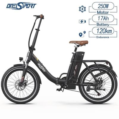 ONESPORT OT16-2 elcykel, 250W motor 48V 17Ah batteri, 20" däck, 25km/h maxhastighet, 120km räckvidd -svart
