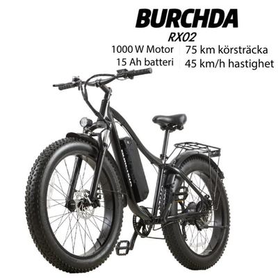 BURCHDA RX02 1000W 45KM/H 26-tums mountainbike elcykel 48V15AH litiumbatteri Fatbike elcykel för vuxna motorcyklar