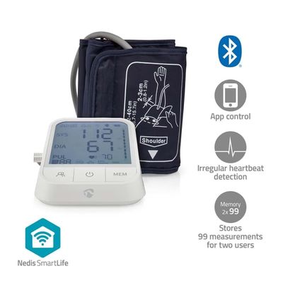 Nedis Smartlife Blodtrykksmåler | Væpne | Bluetooth® | LCD-Skjerm | 22 - 42 cm | Deteksjon av uregelmessig hjerteslag / Deteksjon for mansjettbruk / H