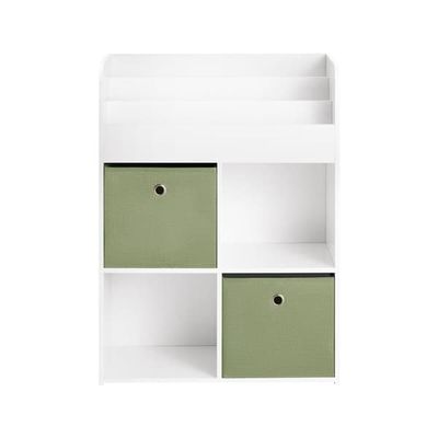 SoBuy Børne bogreol 60x34x80cm - Magasinholder med to kurve | Legetøjsopbevaring Hvid/Grøn KMB79-W