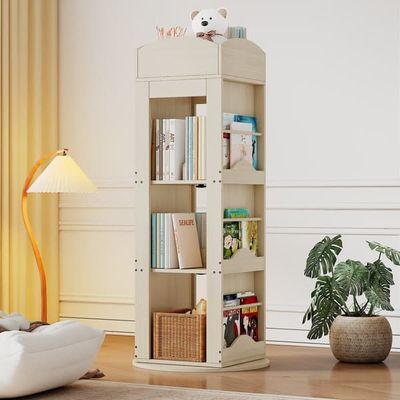 Drejelig reol 360° stående bogholder børn og voksne 4 hylder 142×63×63 cm multifunktionel opbevaring