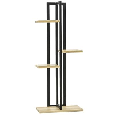 Planteholder 4 niveauer justerbar 110 cm træ sort/natur til inde/ude