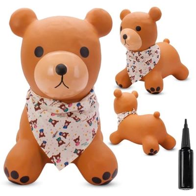 Sun Baby Hoppedyr Teddy til børn 12m+, brun, pumpe medfølger, bandana, BPA Free, belastning 45 kg