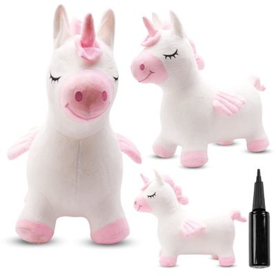 Plush Hoppleksak för Barn – Vit och Rosa Enhörning med Vingar och Pump