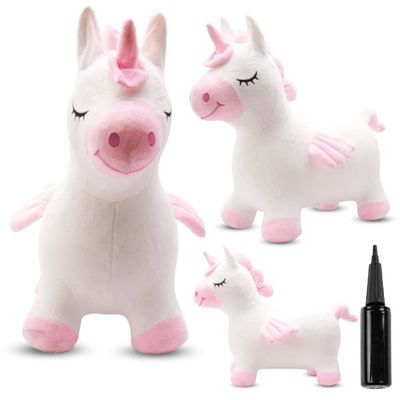 Plush Hoppleksak för Barn – Vit och Rosa Enhörning med Vingar och Pump