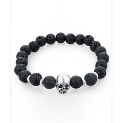 Trendy Sake Skull Armbånd Black Lava Stones