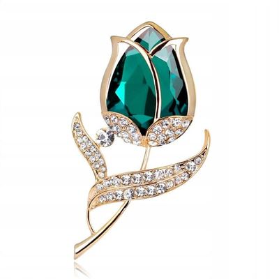 PINETS kukkarintaneula ROSE Green Gold Zirkonit