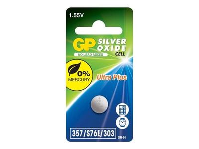 GP Batteries Silver Oxide Cell 357, Engångsbatteri, SR44, Silver-oxid (S), 1,55 V, 1 styck, Rostfritt stål