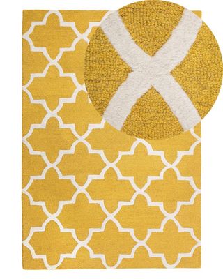 Matta Gul Ull 140 x 200 cm Trellis Quatrefoil Mönster Handtuftad Orientalisk Marockansk Klöver