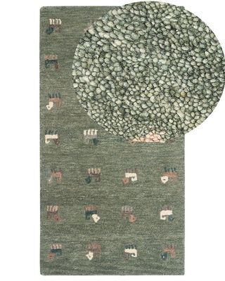Gabbeh Matta Grön Ull 80 x 150 cm Djurmönster Handtuftad Vardagsrum Sovrum Traditionell Bohemisk